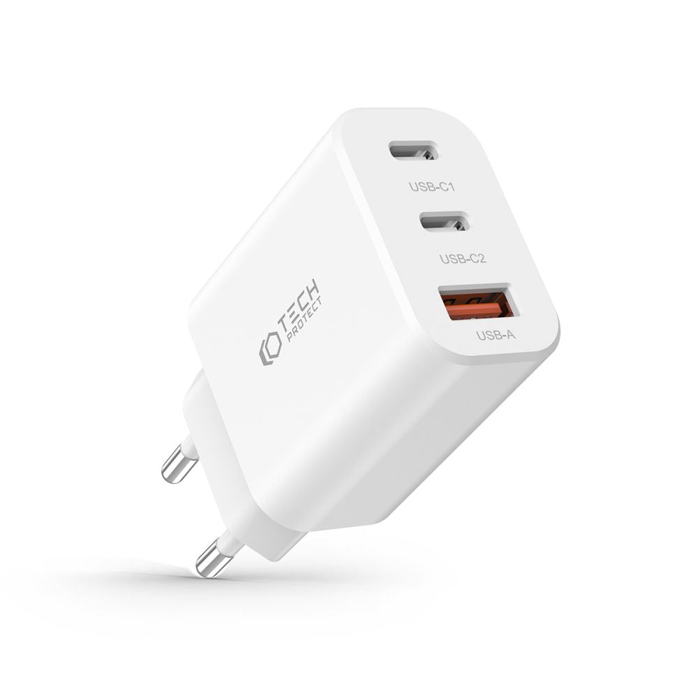 CHARGEUR RÉSEAU POUR MOBILE ET TABLETTE TECH-PROTECT C30W CHARGEUR 3 PORTS PD30W/QC3.0 BLANC