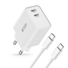 CHARGEUR RÉSEAU POUR MOBILE ET TABLETTE TECH-PROTECT C35W CHARGEUR RÉSEAU 2 PORTS PD35W + CÂBLE TYPE-C BLANC