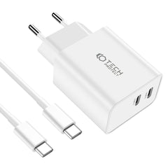 CHARGEUR RÉSEAU POUR MOBILE ET TABLETTE TECH-PROTECT C35W CHARGEUR RÉSEAU 2 PORTS PD35W + CÂBLE TYPE-C BLANC