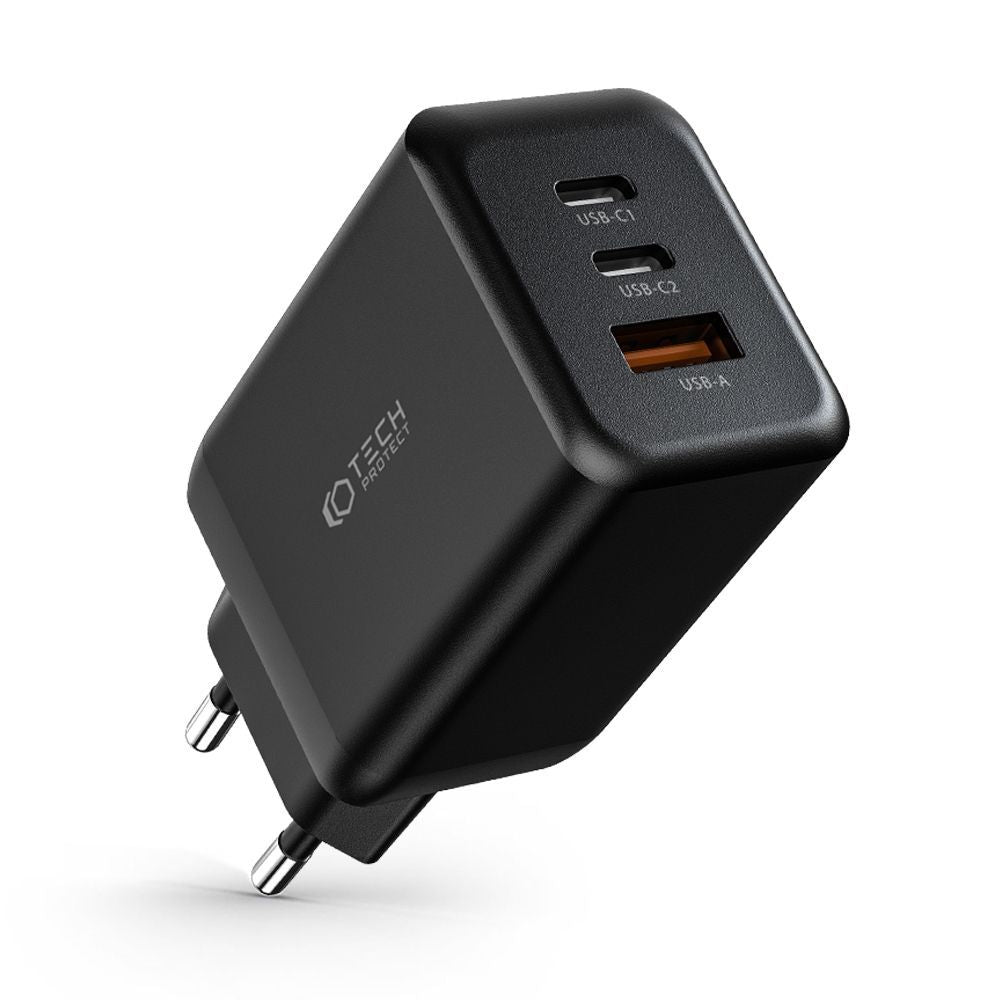 CHARGEUR RÉSEAU POUR MOBILE ET TABLETTE TECH-PROTECT C65W CHARGEUR 3 PORTS PD65W/QC3.0 NOIR