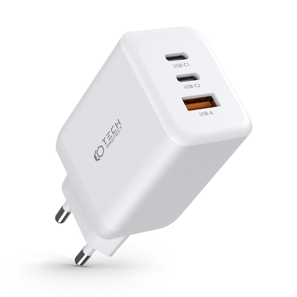 CHARGEUR RÉSEAU POUR MOBILE ET TABLETTE TECH-PROTECT C65W CHARGEUR 3 PORTS PD65W/QC3.0 BLANC