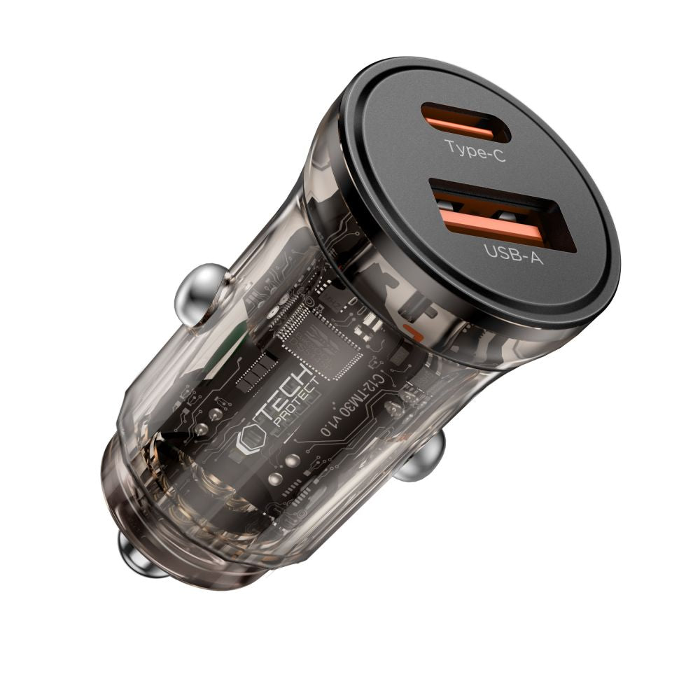 CHARGEUR DE VOITURE TECH-PROTECT CC01 2 PORTS PD30W/QC3.0 NOIR