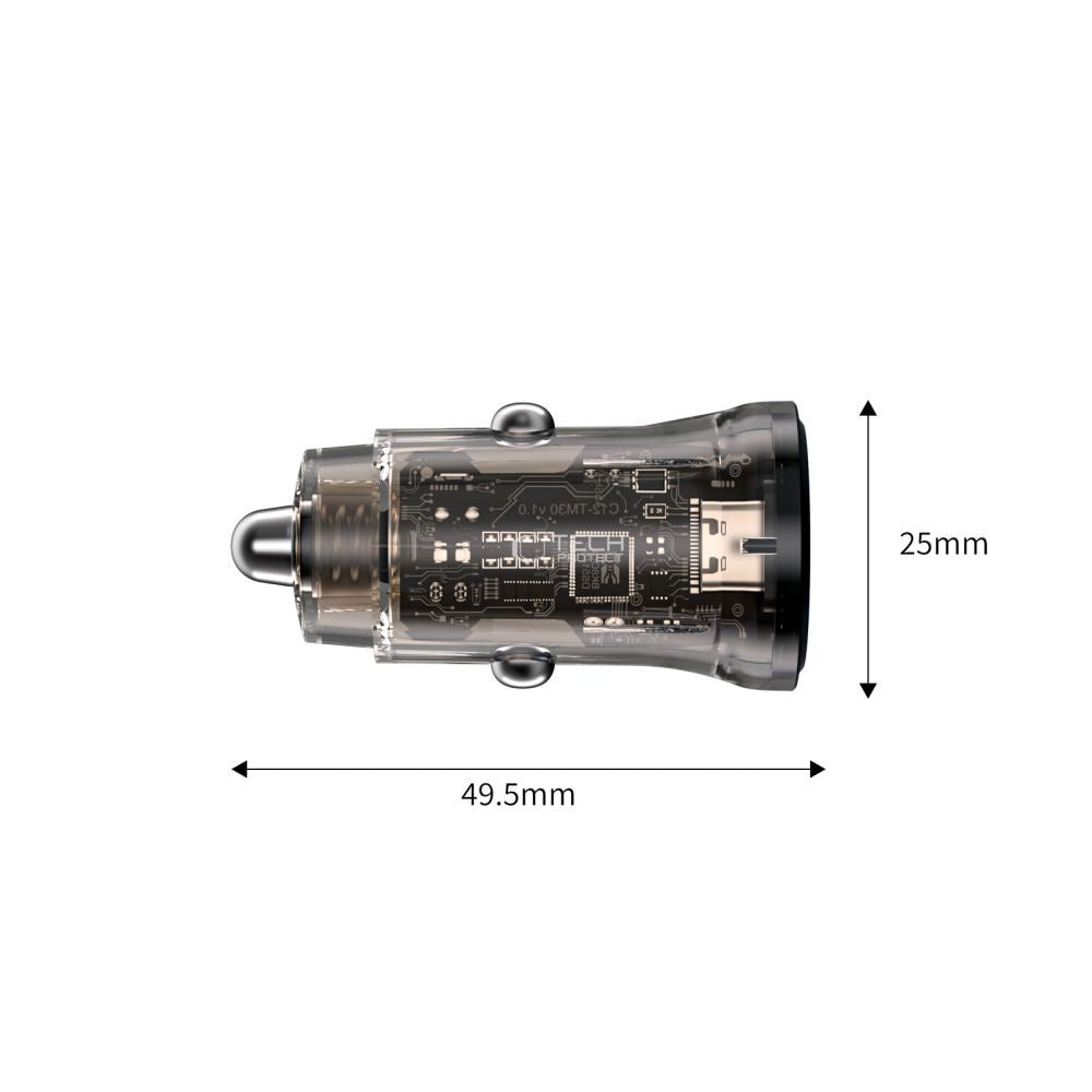 CHARGEUR DE VOITURE TECH-PROTECT CC01 2 PORTS PD30W/QC3.0 NOIR
