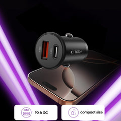 CHARGEUR DE VOITURE TECH-PROTECT CC02 2 PORTS PD35W/QC3.0 NOIR