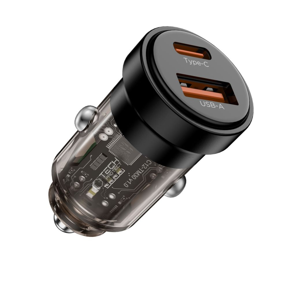 CHARGEUR DE VOITURE TECH-PROTECT CC03 2 PORTS PD30W/QC3.0 NOIR