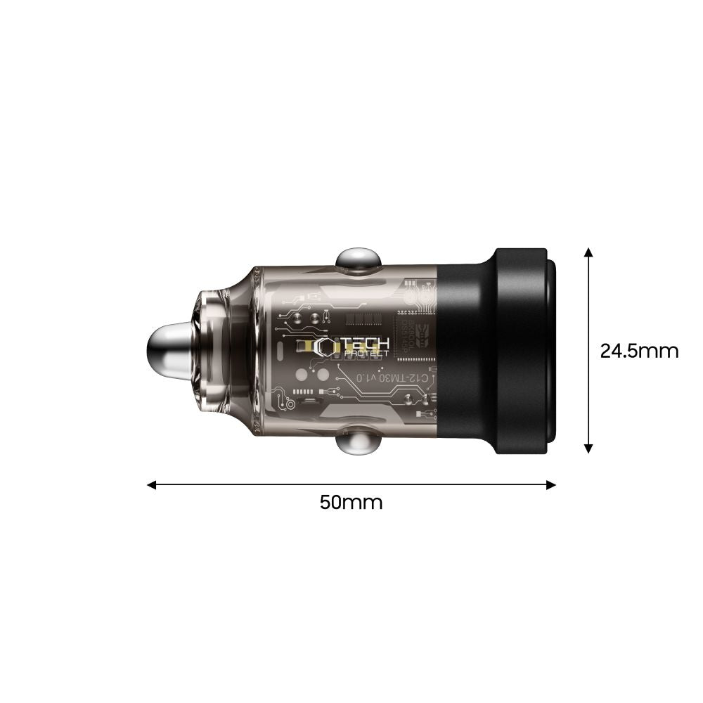 CHARGEUR DE VOITURE TECH-PROTECT CC03 2 PORTS PD30W/QC3.0 NOIR