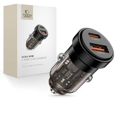 CHARGEUR DE VOITURE TECH-PROTECT CC03 2 PORTS PD45W/QC3.0 NOIR