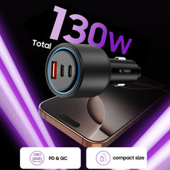CHARGEUR DE VOITURE TECH-PROTECT CC04 3 PORTS PD130W NOIR