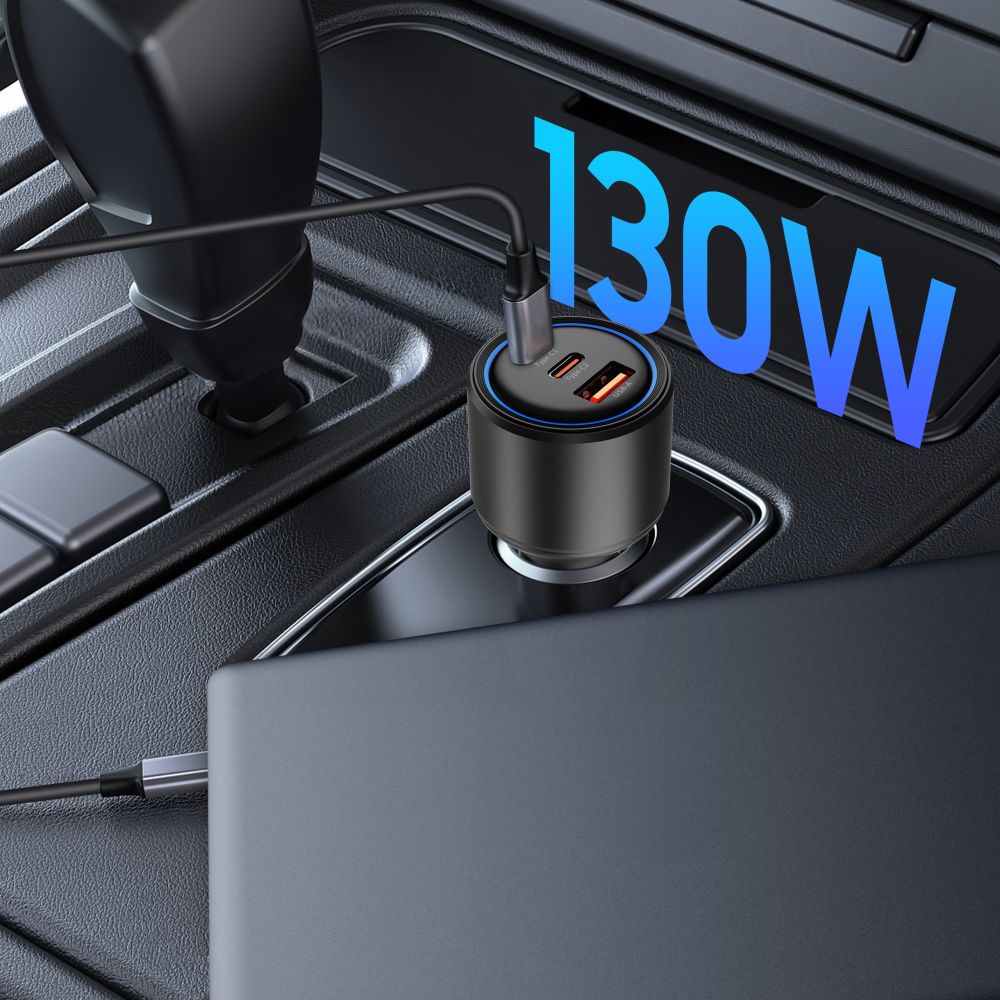 CHARGEUR DE VOITURE TECH-PROTECT CC04 3 PORTS PD130W NOIR