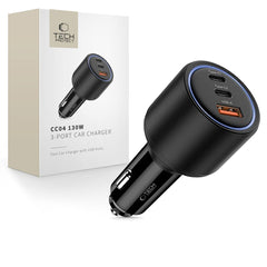 CHARGEUR DE VOITURE TECH-PROTECT CC04 3 PORTS PD130W NOIR