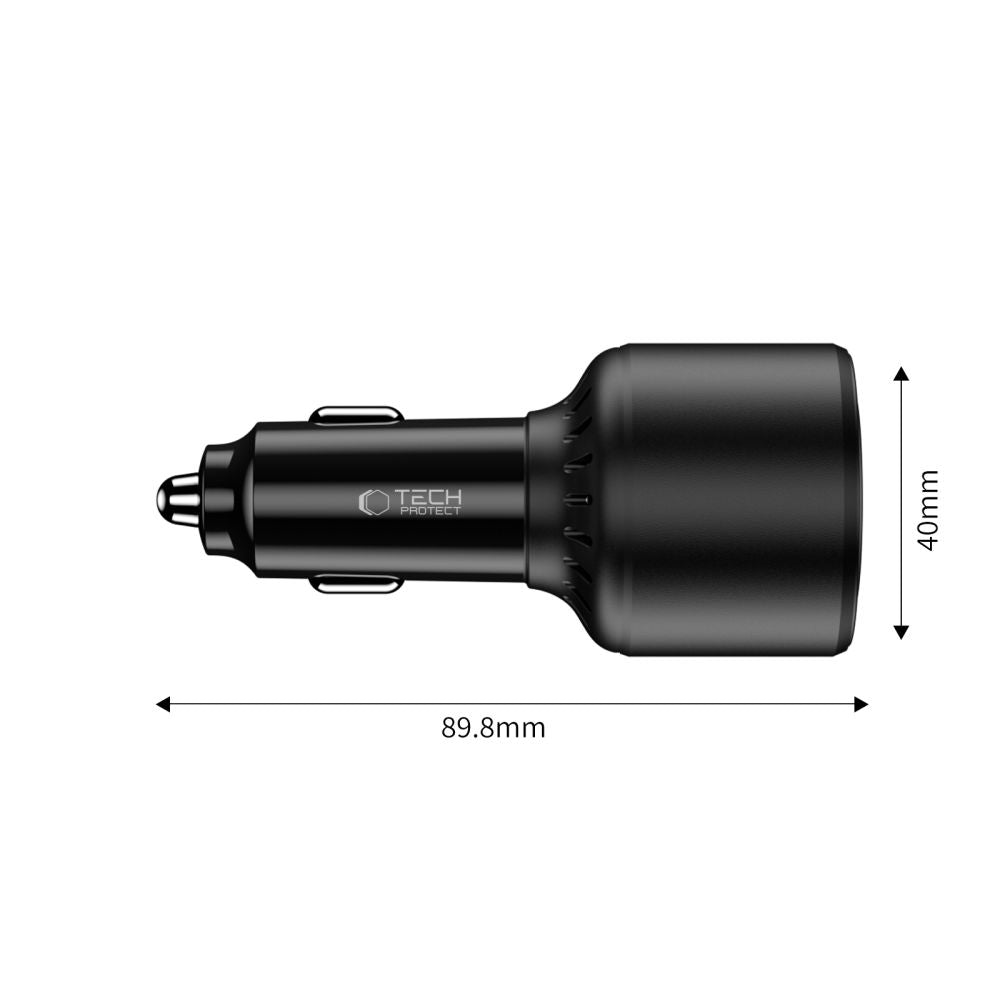 CHARGEUR DE VOITURE TECH-PROTECT CC04 3 PORTS PD175W NOIR