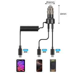 CHARGEUR DE VOITURE TECH-PROTECT CC05 2 PORTS PD60W + CÂBLE NOIR