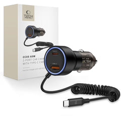 CHARGEUR DE VOITURE TECH-PROTECT CC05 2 PORTS PD60W + CÂBLE NOIR