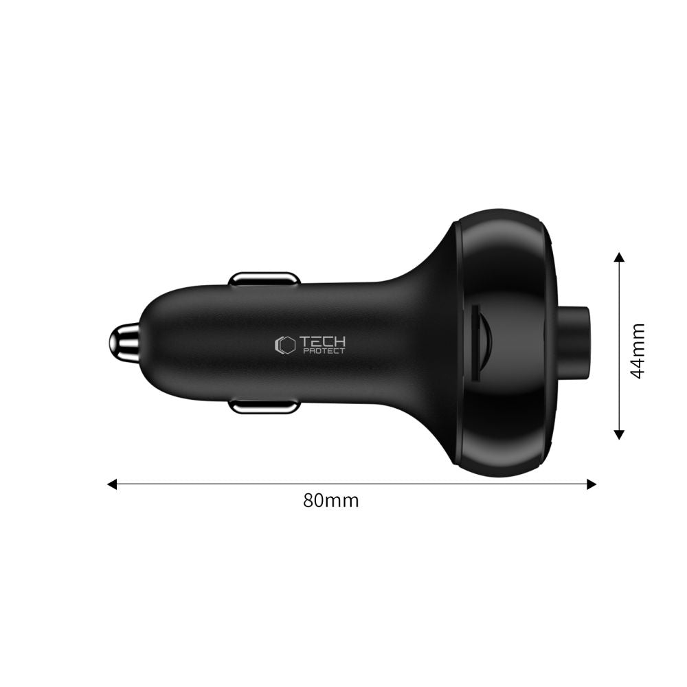 CHARGEUR DE VOITURE TECH-PROTECT CC06 3 PORTS PD72W + TRANSMETTEUR FM BLUETOOTH NOIR