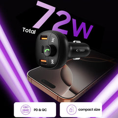 CHARGEUR DE VOITURE TECH-PROTECT CC06 3 PORTS PD72W + TRANSMETTEUR FM BLUETOOTH NOIR