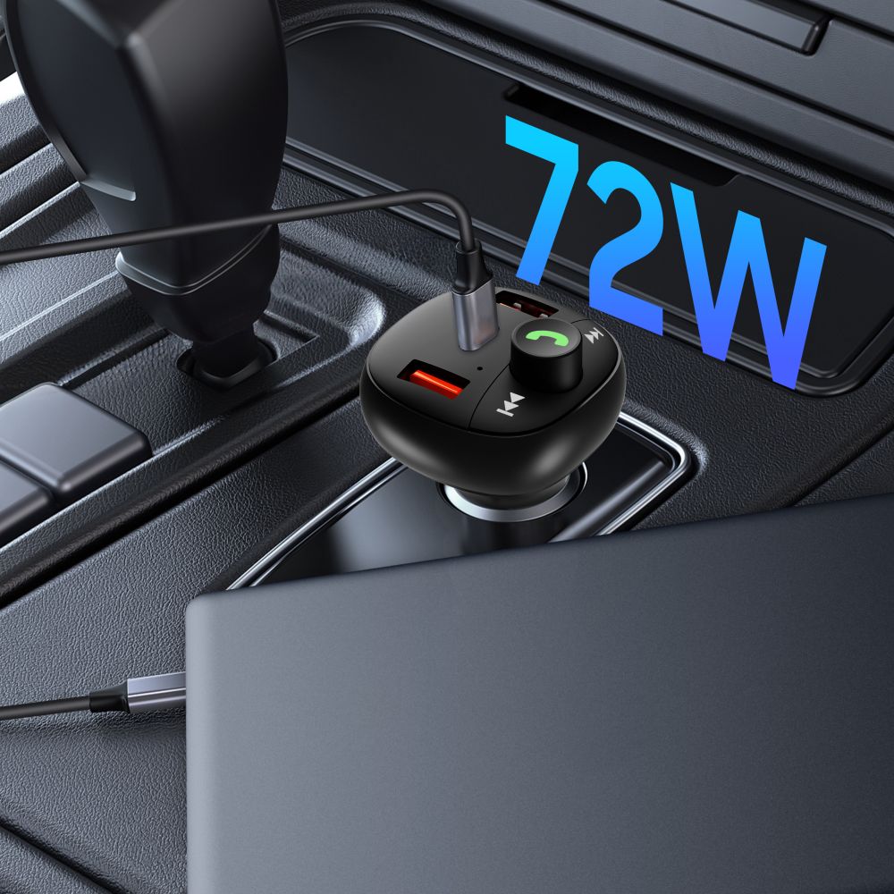 CHARGEUR DE VOITURE TECH-PROTECT CC06 3 PORTS PD72W + TRANSMETTEUR FM BLUETOOTH NOIR
