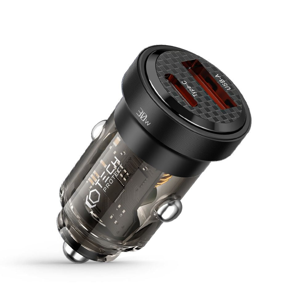 CHARGEUR DE VOITURE TECH-PROTECT CC30W CHARGEUR DE VOITURE 2 PORTS PD30W/QC3.0 NOIR