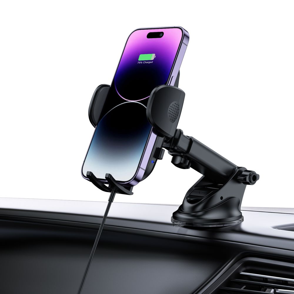 SUPPORT DE TÉLÉPHONE POUR VOITURE AVEC CHARGE SANS FIL TECH-PROTECT CM15W-V1 MONTAGE SUR TABLEAU DE BORD & VENTILATION CHARGEUR SANS FIL 15W NOIR