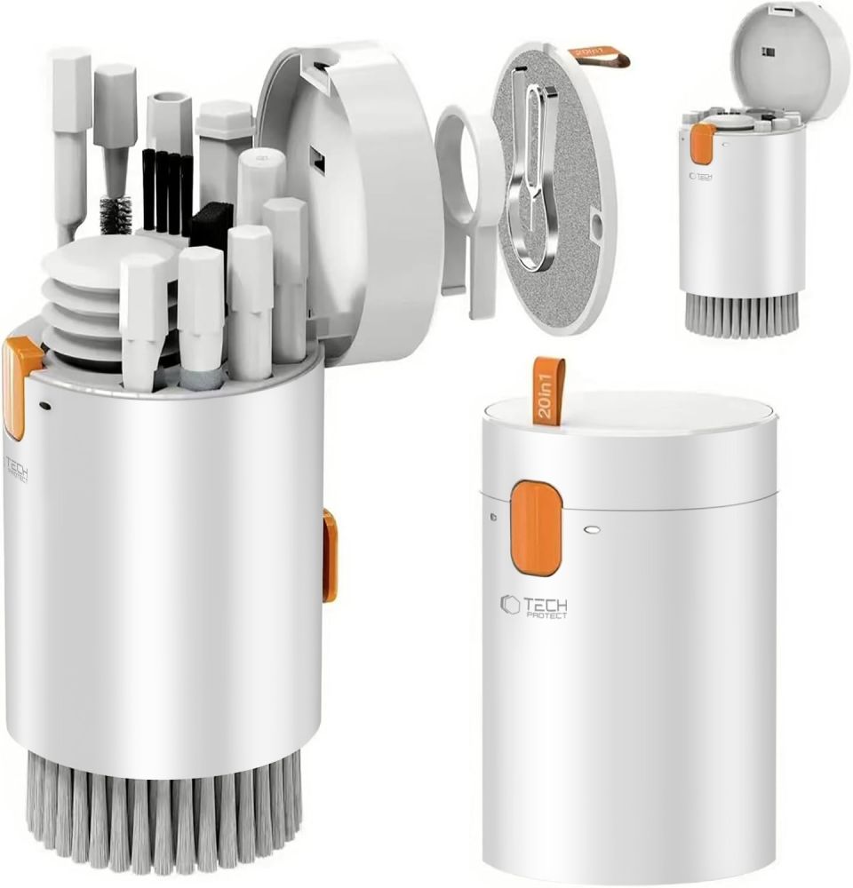 ENSEMBLE DE NETTOYAGE TECH-PROTECT CS01 20EN1 POUR TÉLÉPHONE, ÉCOUTEURS, TABLETTE ET ORDINATEUR PORTABLE BLANC