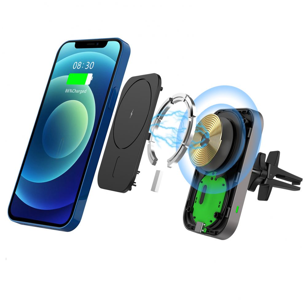 SUPPORT / CHARGEUR DE VOITURE TECH-PROTECT CW19 MAGNETIC MAGSAFE VENT MONTAGE DE VOITURE NOIR