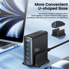 CHARGEUR DE BUREAU TECH-PROTECT DC140W-GAN 5 PORTS PD140W/QC3.0 NOIR