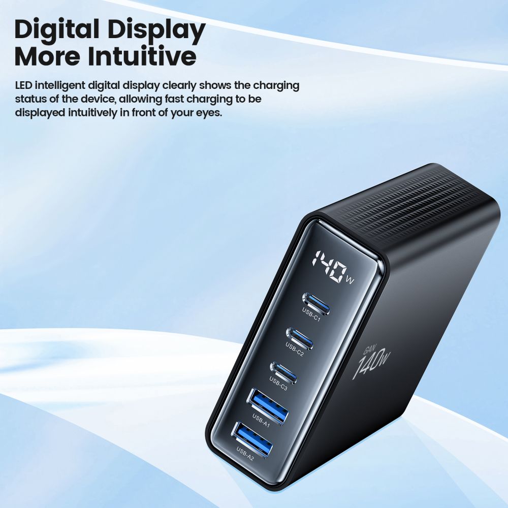 CHARGEUR DE BUREAU TECH-PROTECT DC140W-GAN 5 PORTS PD140W/QC3.0 NOIR