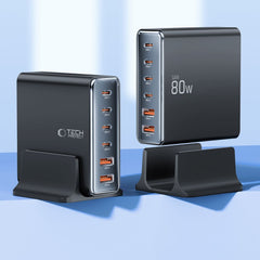 CHARGEUR DE BUREAU TECH-PROTECT DC80W-GAN 6 PORTS PD80W/QC3.0 NOIR