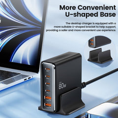CHARGEUR DE BUREAU TECH-PROTECT DC80W-GAN 6 PORTS PD80W/QC3.0 NOIR