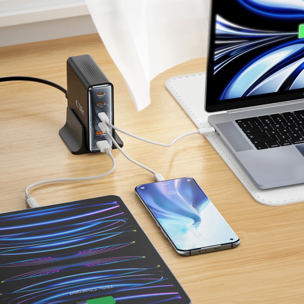 CHARGEUR DE BUREAU TECH-PROTECT DC80W-GAN 6 PORTS PD80W/QC3.0 NOIR