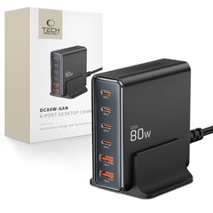 CHARGEUR DE BUREAU TECH-PROTECT DC80W-GAN 6 PORTS PD80W/QC3.0 NOIR