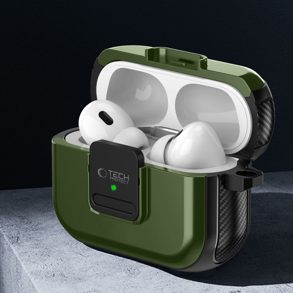 COQUE TECH-PROTECT DEFENDER HOOK MAGSAFE APPLE AIRPODS PRO 1 / 2 VERT OLIVE