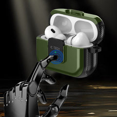 COQUE TECH-PROTECT DEFENDER HOOK MAGSAFE APPLE AIRPODS PRO 1 / 2 VERT OLIVE