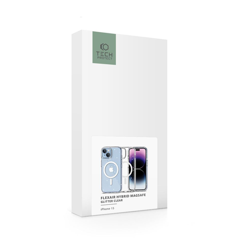 COQUE TECH-PROTECT FLEXAIR HYBRID MAGSAFE IPHONE 15 GLITTER TRANSPARENT