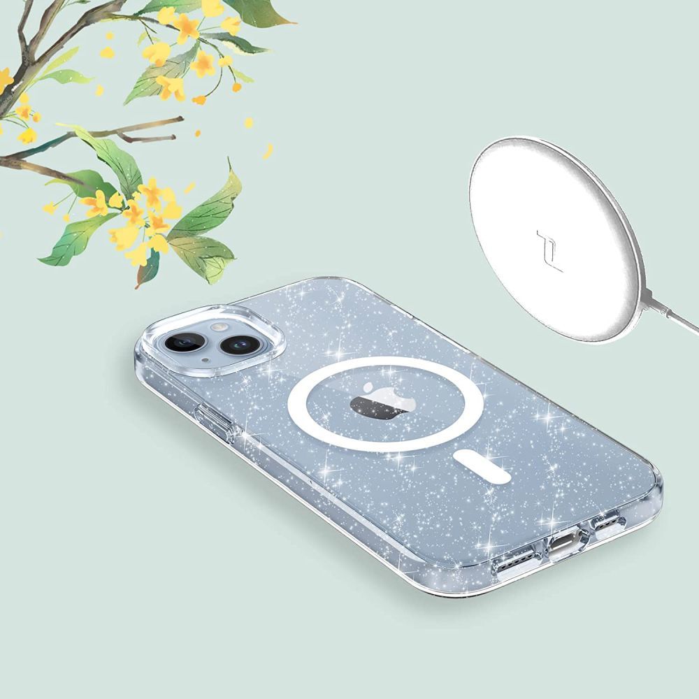 COUVERTURE TECH-PROTECT FLEXAIR HYBRID MAGSAFE IPHONE 15 PRO GLITTER TRANSPARENT