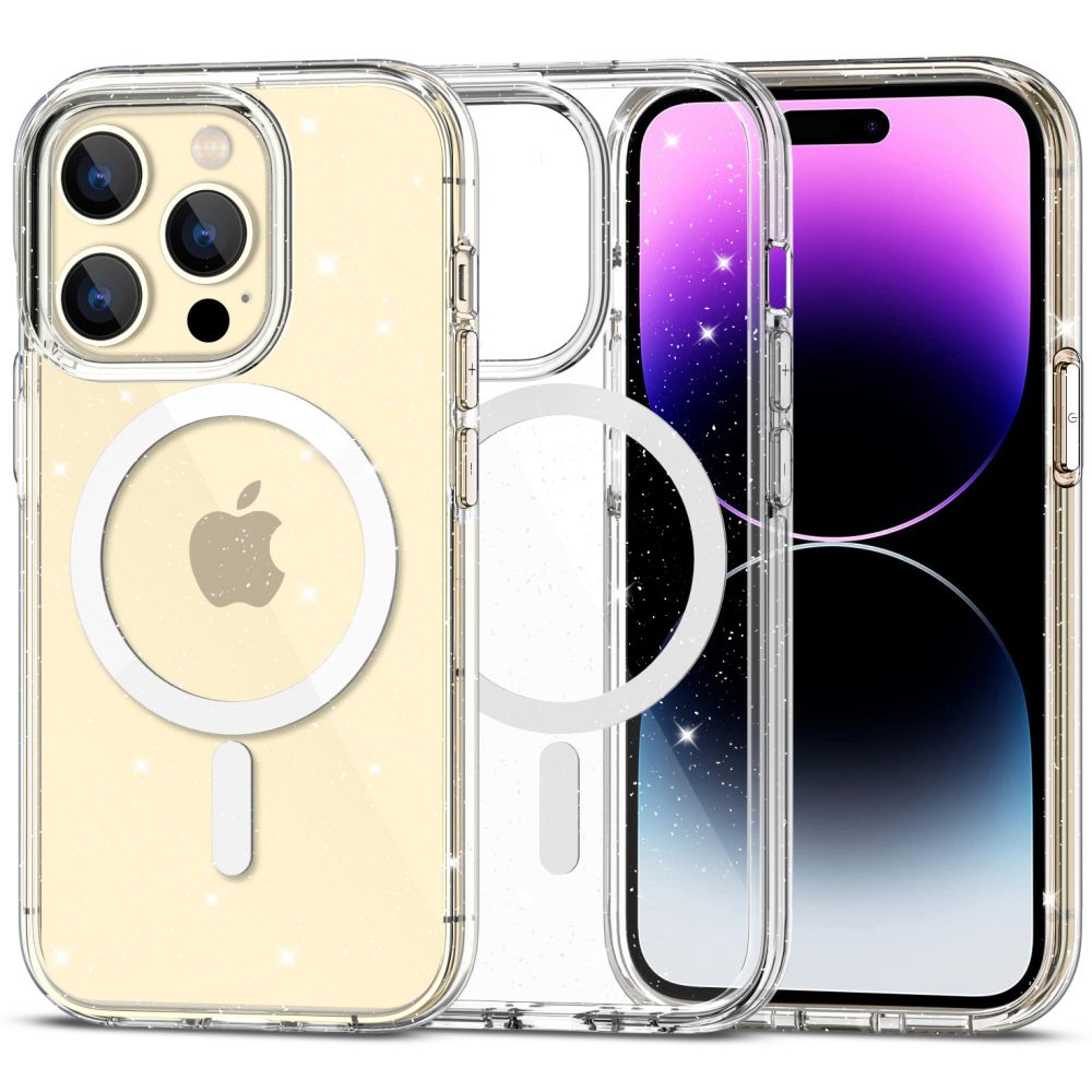 COUVERTURE TECH-PROTECT FLEXAIR HYBRID MAGSAFE IPHONE 15 PRO GLITTER TRANSPARENT