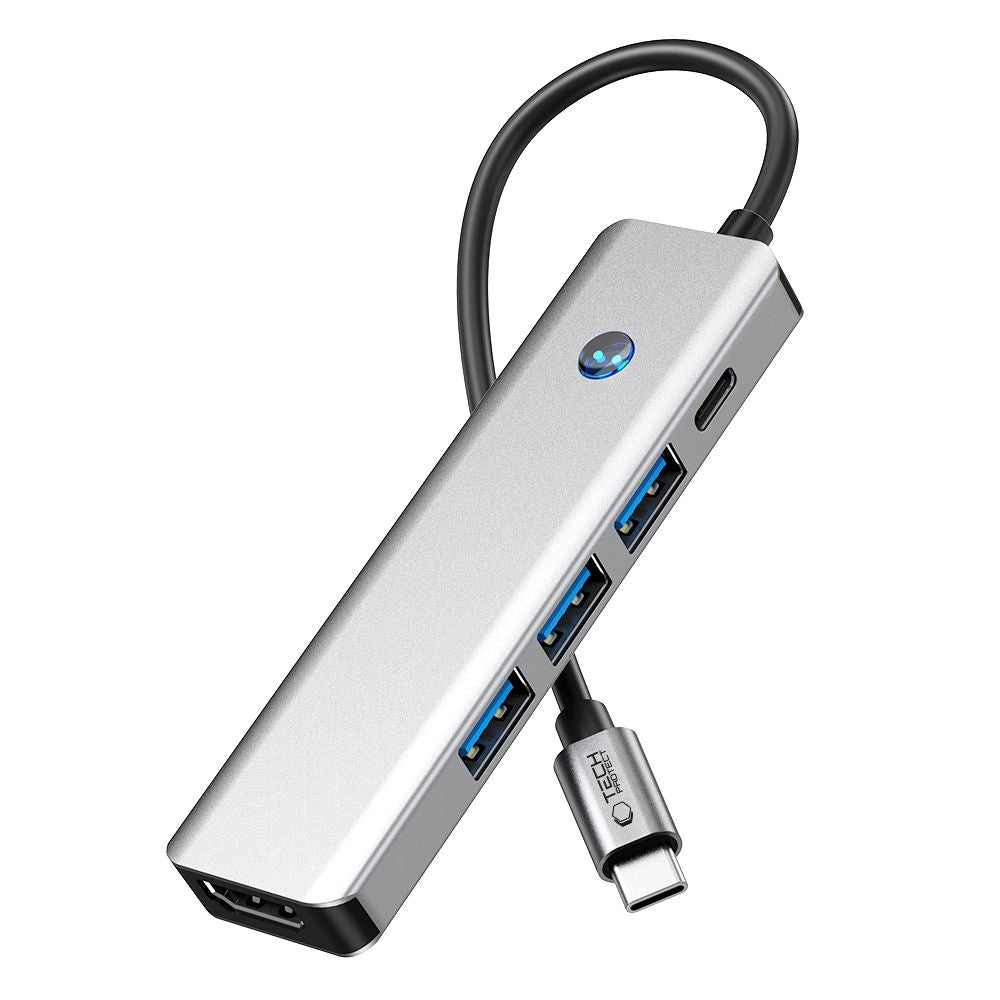 ADAPTATEUR HUB TECH-PROTECT HB01 5EN1 TYPE-C + USB3.0 + HDMI 4K 60HZ + PD100W GRIS ESPACE