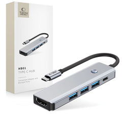 ADAPTATEUR HUB TECH-PROTECT HB01 5EN1 TYPE-C + USB3.0 + HDMI 4K 60HZ + PD100W GRIS ESPACE