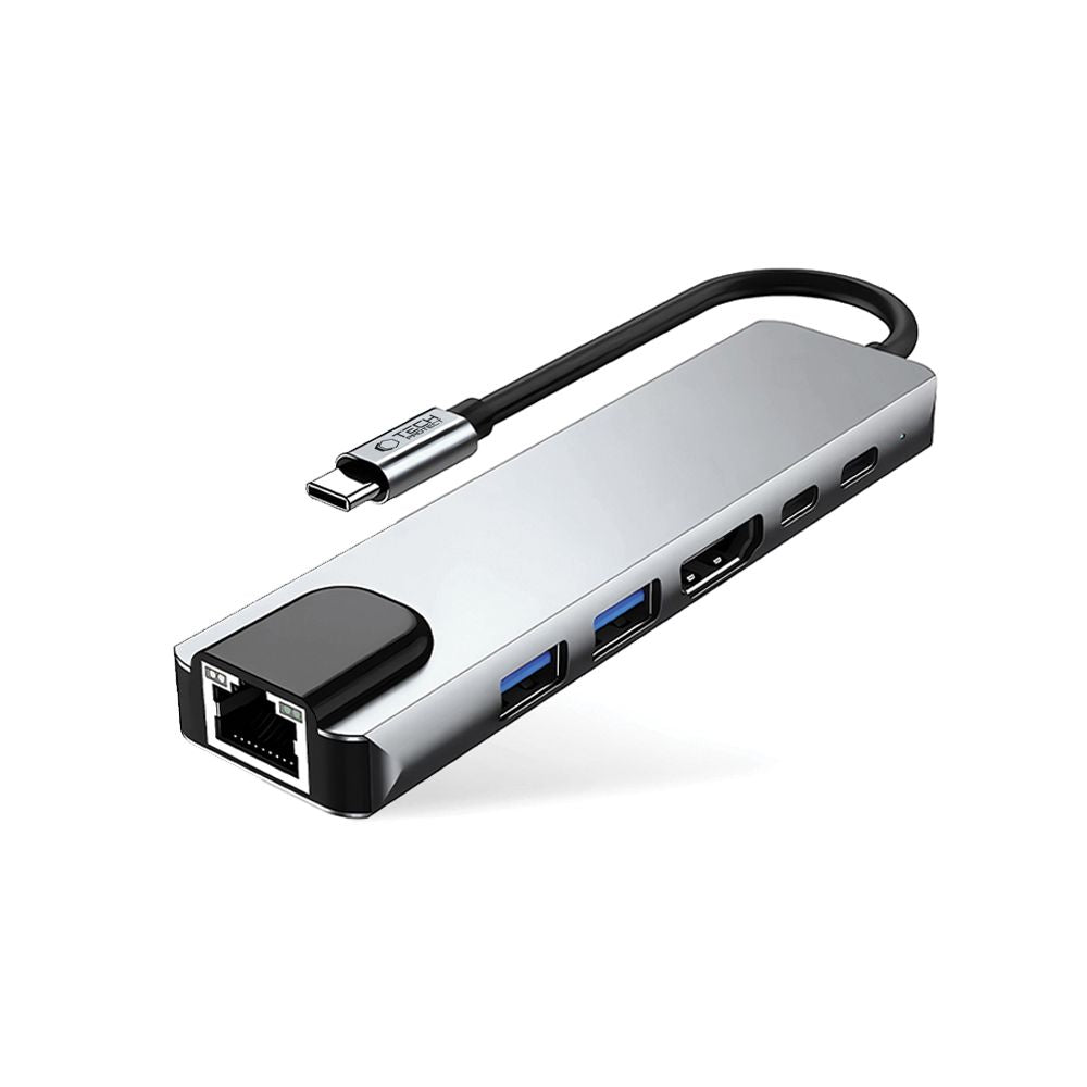 ADAPTATEUR HUB TECH-PROTECT HB02 6EN1 TYPE-C + USB2.0 + USB3.0 + HDMI 4K 30HZ + RJ45 + PD100W GRIS ESPACE