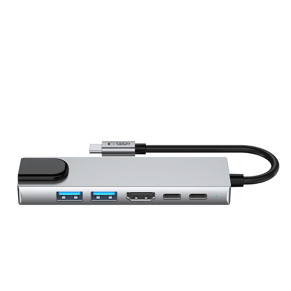 ADAPTATEUR HUB TECH-PROTECT HB02 6EN1 TYPE-C + USB2.0 + USB3.0 + HDMI 4K 30HZ + RJ45 + PD100W GRIS ESPACE