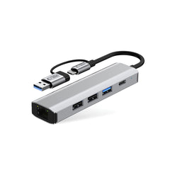 ADAPTATEUR HUB TECH-PROTECT HB03 5EN1 TYPE-C + USB2.0 + USB3.0 + RJ45 GRIS ESPACE