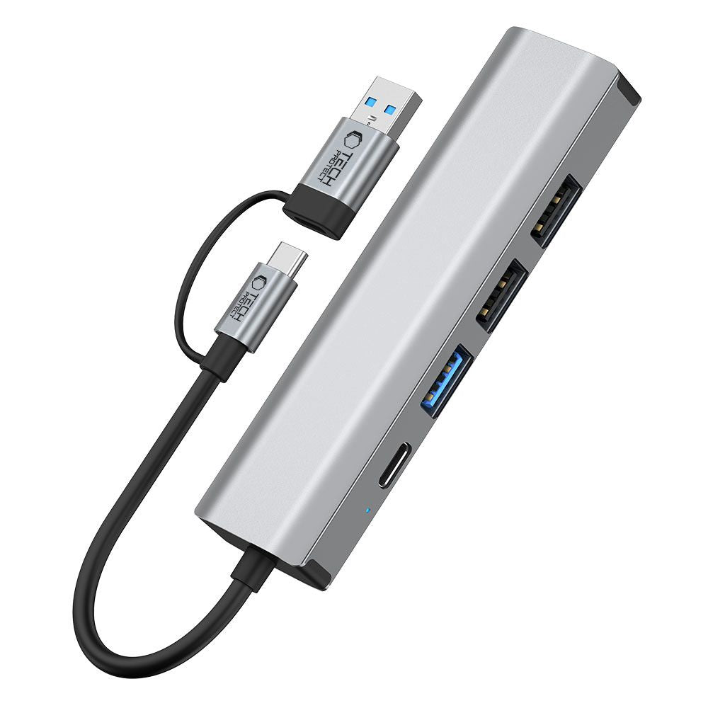 ADAPTATEUR HUB TECH-PROTECT HB03 5EN1 TYPE-C + USB2.0 + USB3.0 + RJ45 GRIS ESPACE