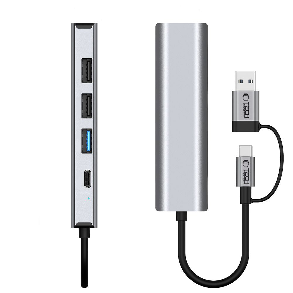 ADAPTATEUR HUB TECH-PROTECT HB03 5EN1 TYPE-C + USB2.0 + USB3.0 + RJ45 GRIS ESPACE