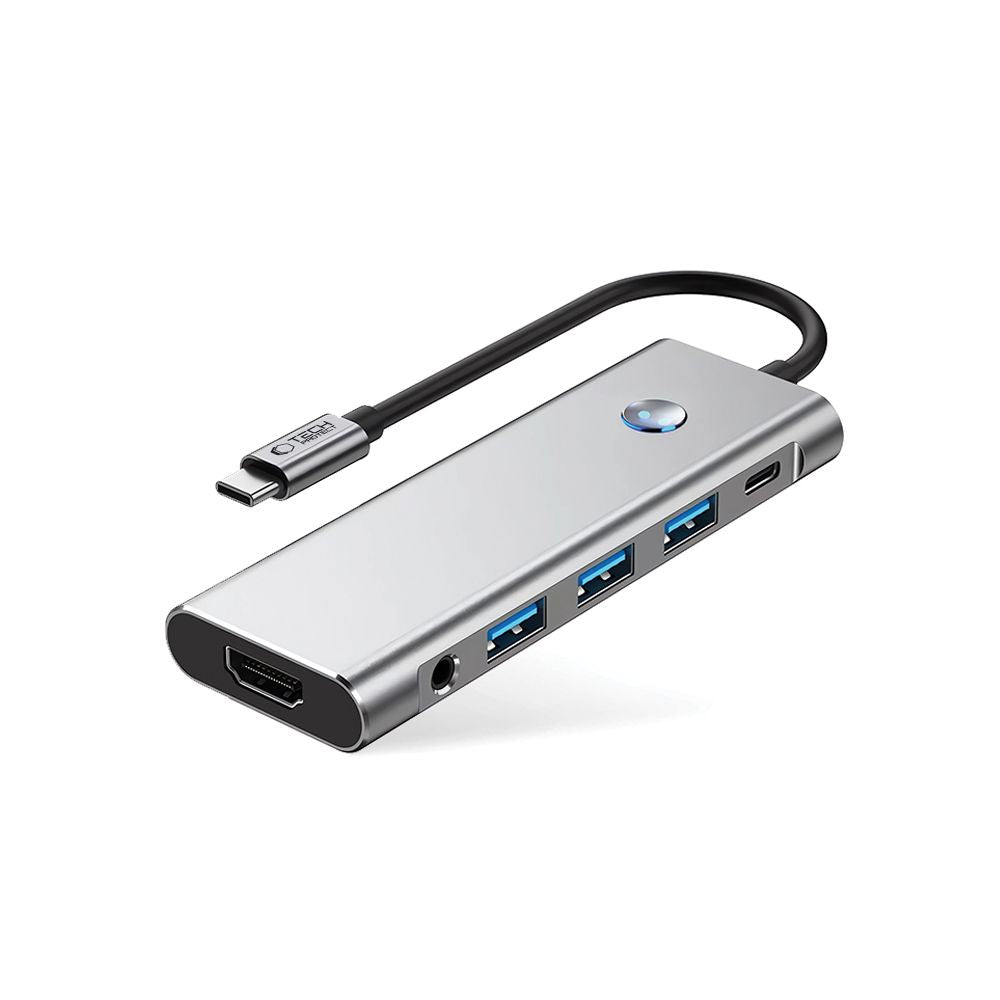 ADAPTATEUR HUB TECH-PROTECT HB04 9EN1 TYPE-C + USB2.0 + USB3.0 + HDMI 4K 60HZ + SD/TF + PD100W + AV3.5 GRIS ESPACE