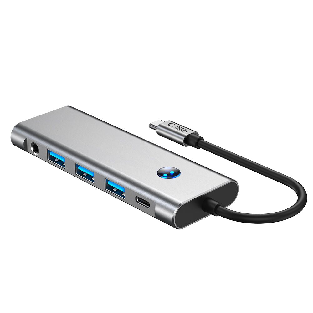 ADAPTATEUR HUB TECH-PROTECT HB04 9EN1 TYPE-C + USB2.0 + USB3.0 + HDMI 4K 60HZ + SD/TF + PD100W + AV3.5 GRIS ESPACE
