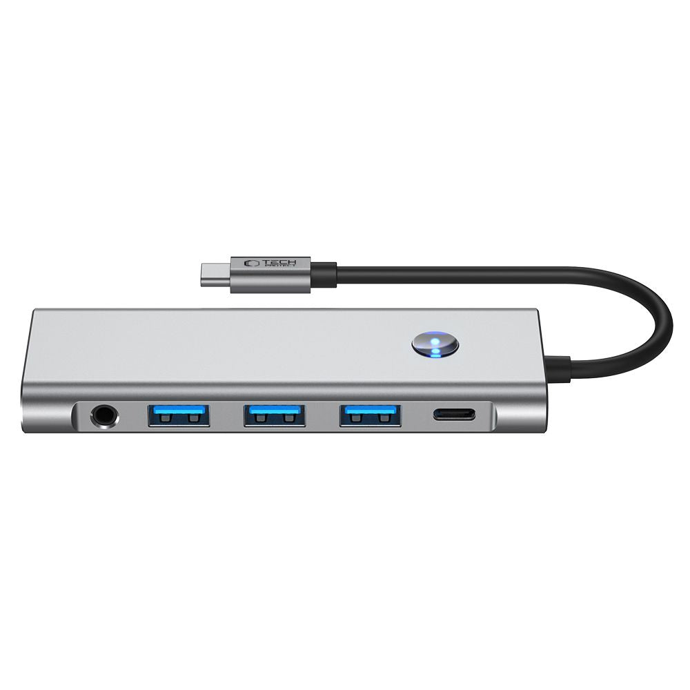 ADAPTATEUR HUB TECH-PROTECT HB04 9EN1 TYPE-C + USB2.0 + USB3.0 + HDMI 4K 60HZ + SD/TF + PD100W + AV3.5 GRIS ESPACE