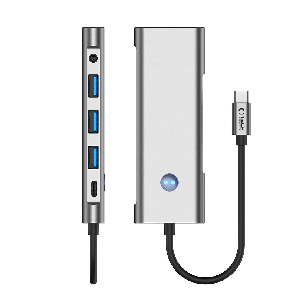 ADAPTATEUR HUB TECH-PROTECT HB04 9EN1 TYPE-C + USB2.0 + USB3.0 + HDMI 4K 60HZ + SD/TF + PD100W + AV3.5 GRIS ESPACE