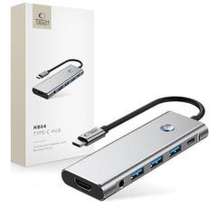 ADAPTATEUR HUB TECH-PROTECT HB04 9EN1 TYPE-C + USB2.0 + USB3.0 + HDMI 4K 60HZ + SD/TF + PD100W + AV3.5 GRIS ESPACE