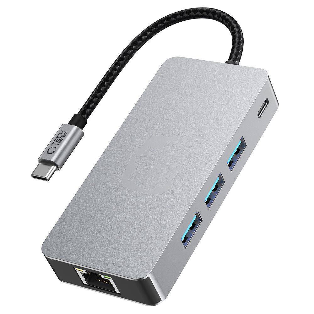 ADAPTATEUR HUB TECH-PROTECT HB05 9EN1 TYPE-C + USB2.0 + USB3.0 + HDMI 4K 60HZ + SD/TF + PD100W + RJ45 1000M GRIS ESPACE