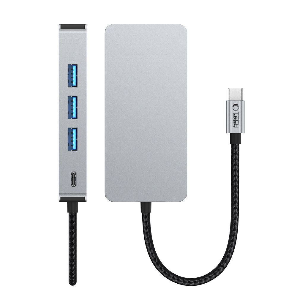 ADAPTATEUR HUB TECH-PROTECT HB05 9EN1 TYPE-C + USB2.0 + USB3.0 + HDMI 4K 60HZ + SD/TF + PD100W + RJ45 1000M GRIS ESPACE