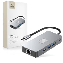 ADAPTATEUR HUB TECH-PROTECT HB05 9EN1 TYPE-C + USB2.0 + USB3.0 + HDMI 4K 60HZ + SD/TF + PD100W + RJ45 1000M GRIS ESPACE